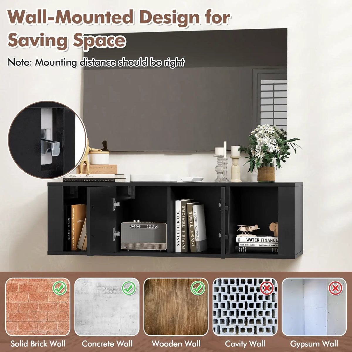 Wall Mounted Floating 2 Door Desk Hutch Storage Shelves by DirectDeals
