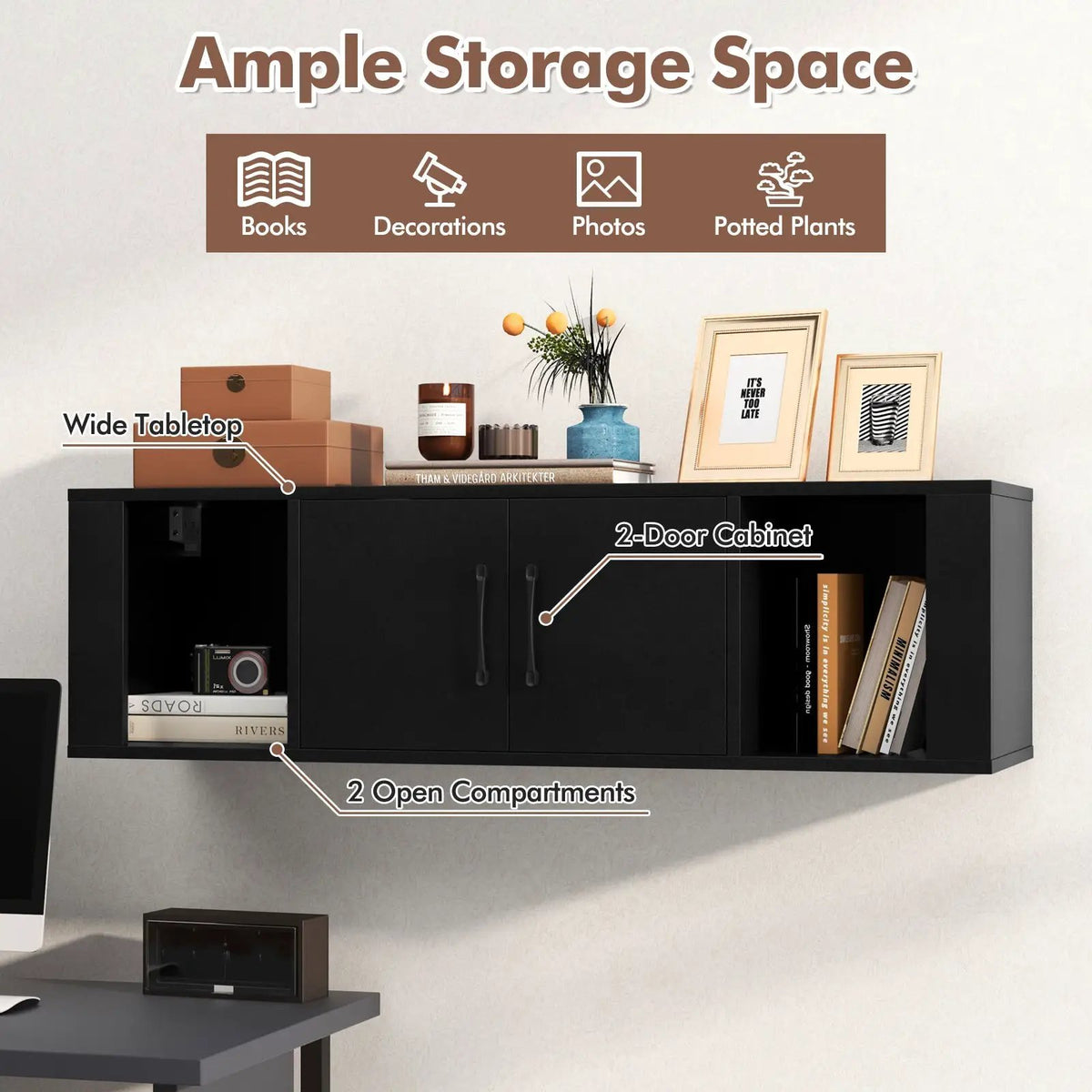 Wall Mounted Floating 2 Door Desk Hutch Storage Shelves by DirectDeals