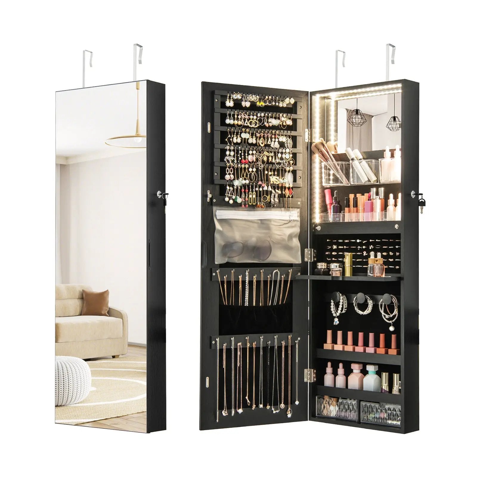 Wall Mounted Jewelry Cabinet with Full-Length Mirror by DirectDeals