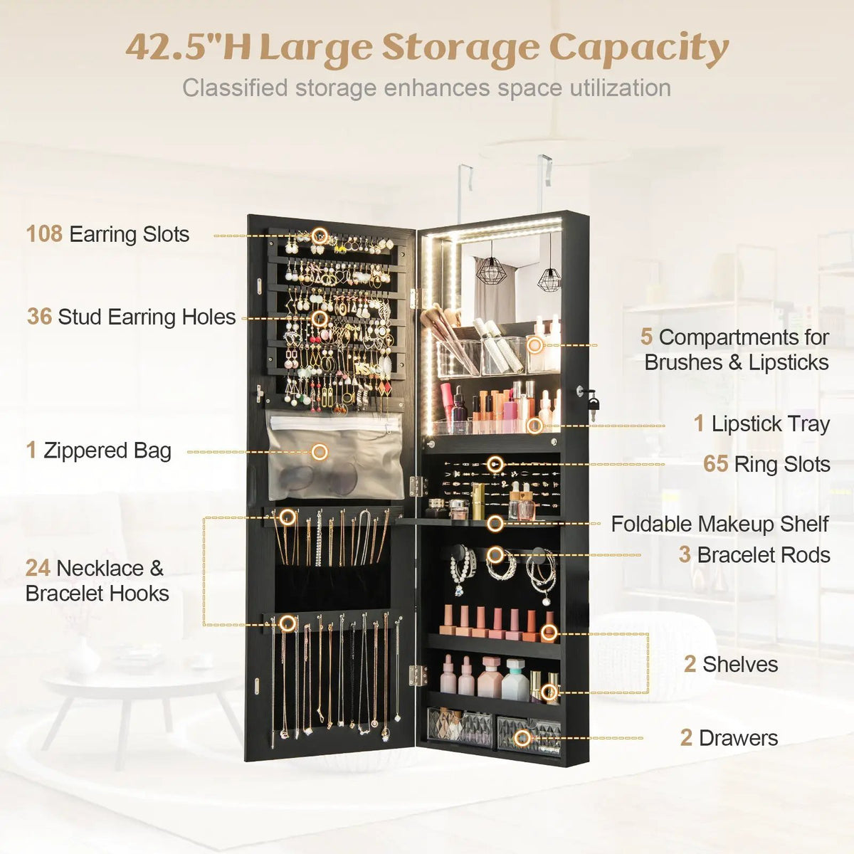 Wall Mounted Jewelry Cabinet with Full-Length Mirror by DirectDeals