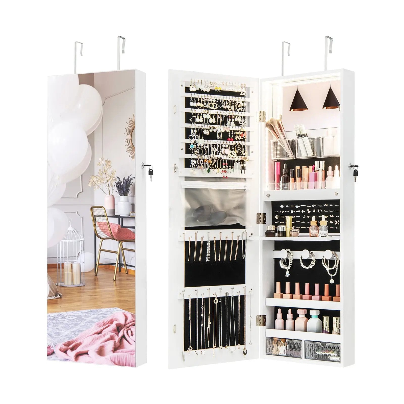 Wall Mounted Jewelry Cabinet with Full-Length Mirror by DirectDeals