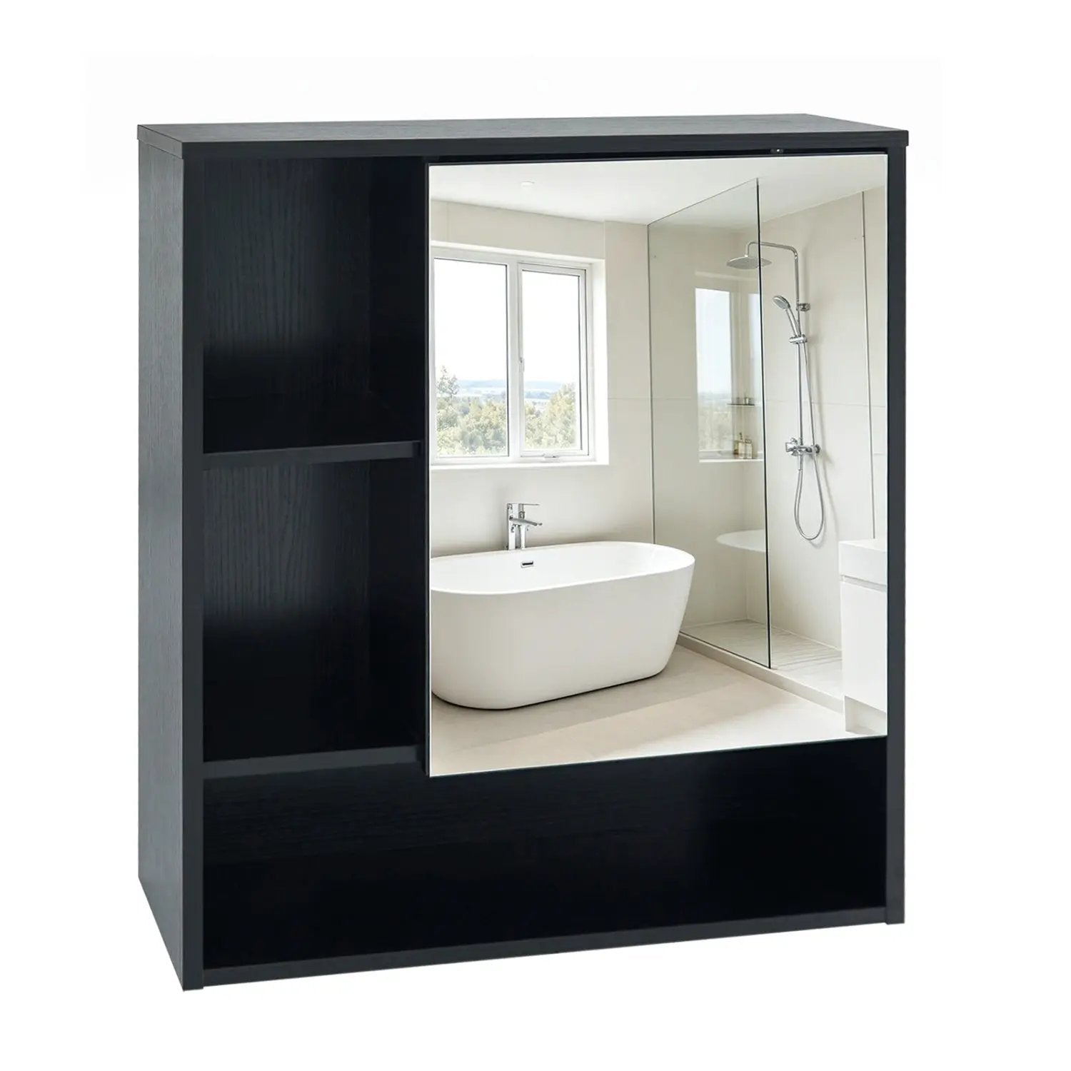Wall-Mounted Mirror Cabinet with Hidden & Open Storage by DirectDeals