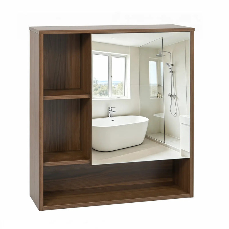 Wall-Mounted Mirror Cabinet with Hidden & Open Storage by DirectDeals