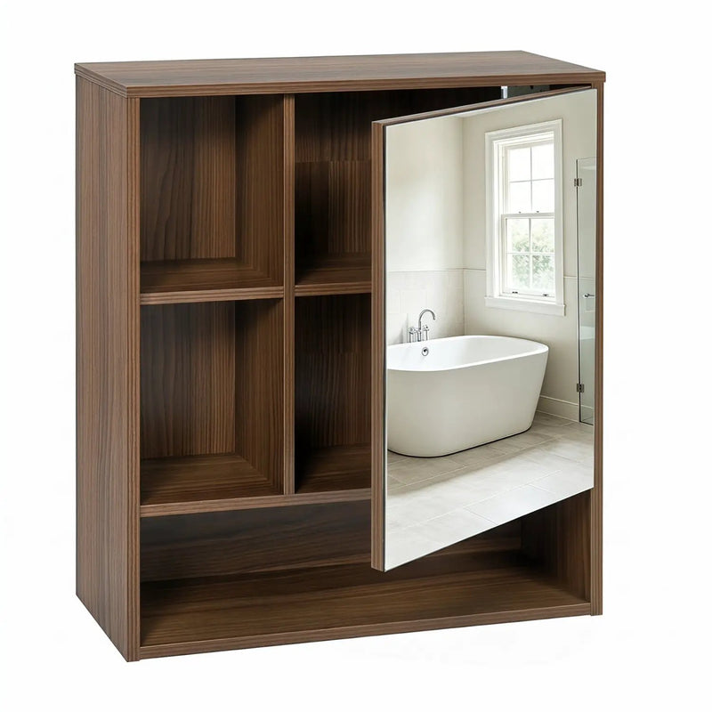 Wall-Mounted Mirror Cabinet with Hidden & Open Storage by DirectDeals