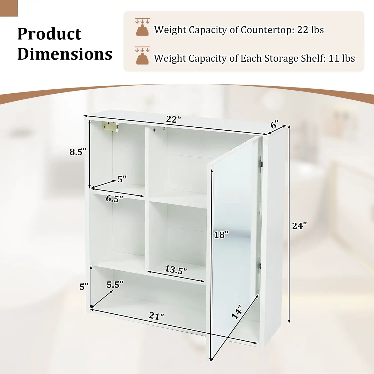 Wall-Mounted Mirror Cabinet with Hidden & Open Storage by DirectDeals