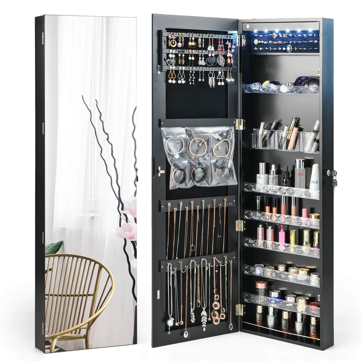 Wall Door Mounted Jewelry Armoire with Frameless LED Mirror by DirectDeals