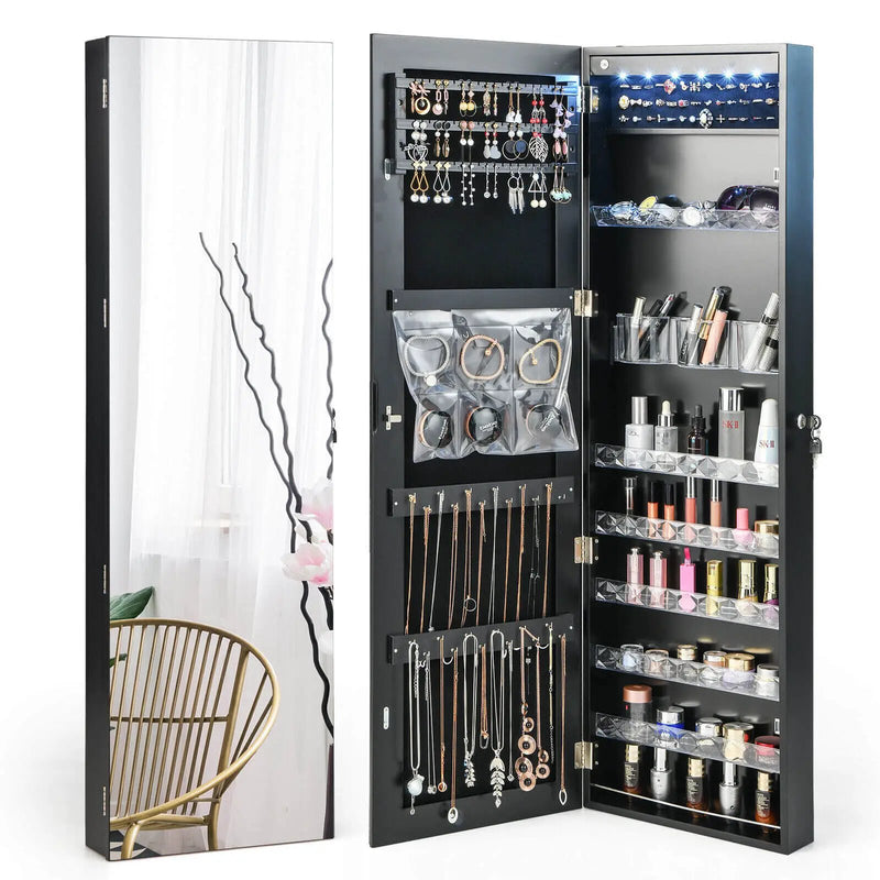 Wall Door Mounted Jewelry Armoire with Frameless LED Mirror by DirectDeals