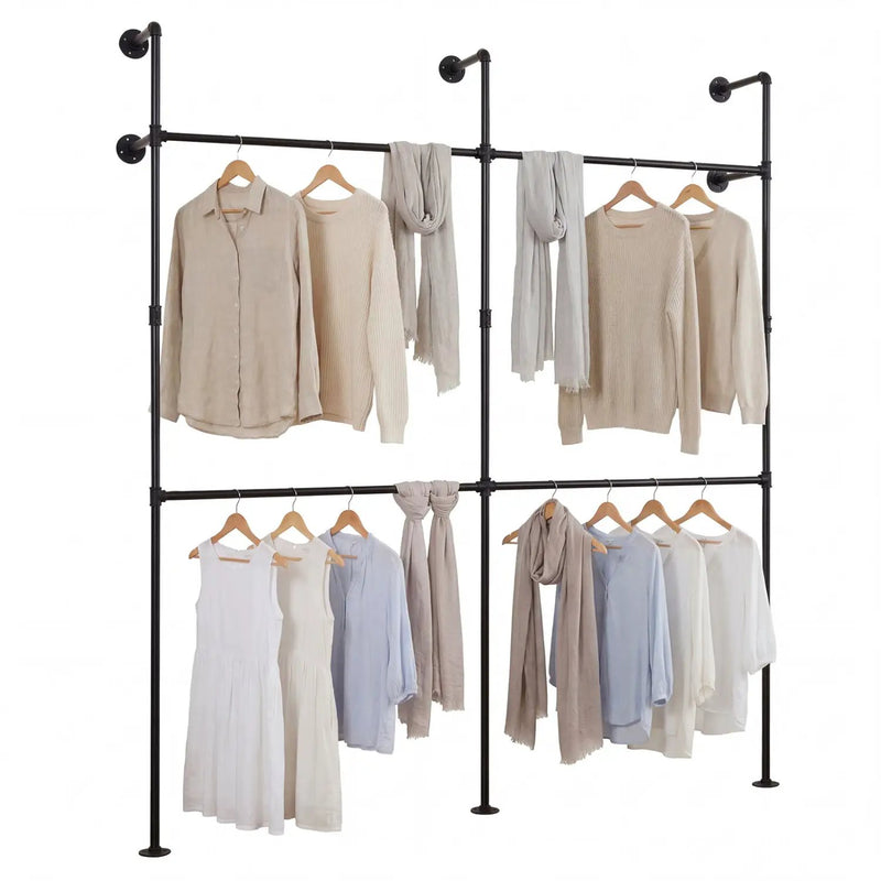 Wall Mounted Pipe Clothing Rack with 4 Hanging Rods by DirectDeals