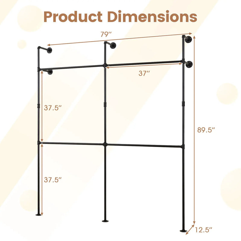 Wall Mounted Pipe Clothing Rack with 4 Hanging Rods by DirectDeals