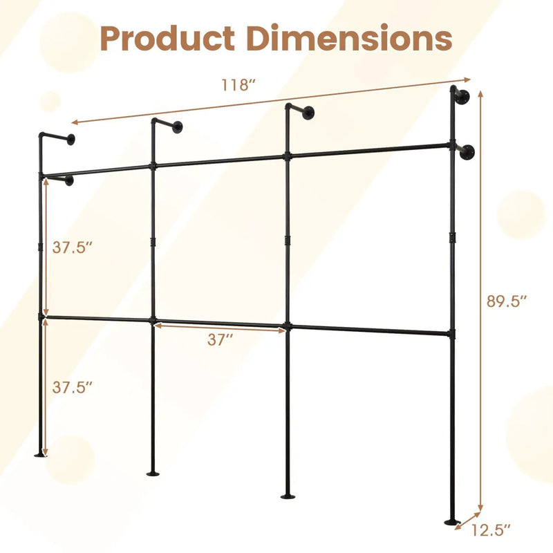 Wall Mounted Pipe Clothing Rack with 6 Hanging Rods by DirectDeals