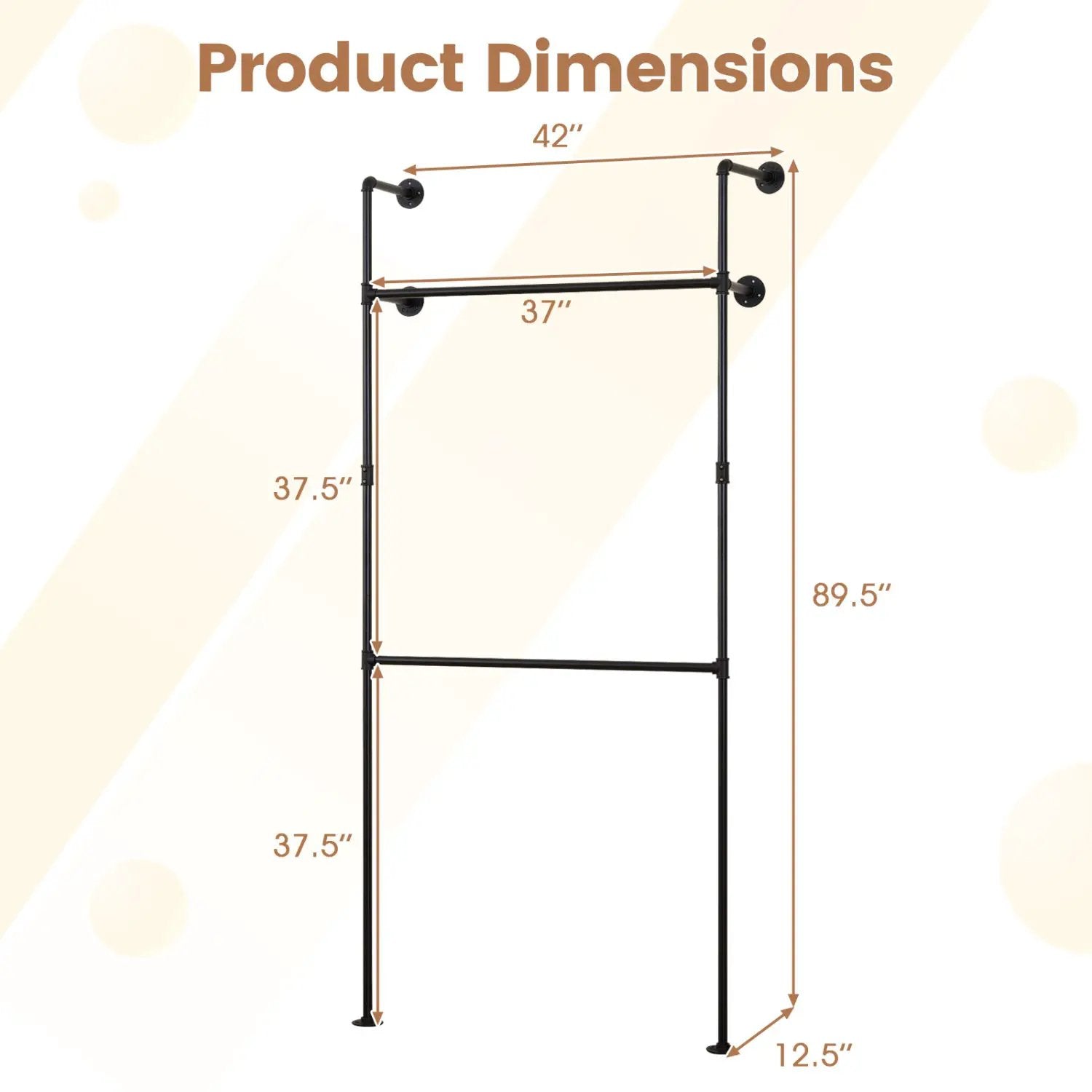 Wall Mounted Pipe Clothing Rack with 2 Hanging Rods by DirectDeals