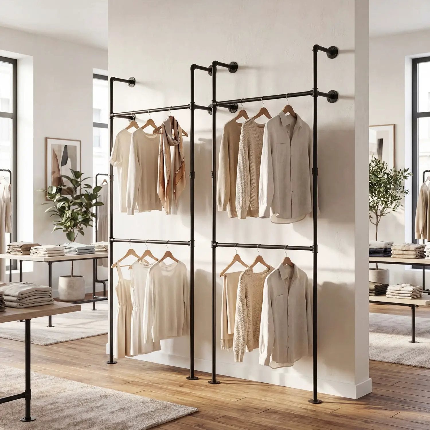 Wall Mounted Pipe Clothing Rack with 2 Hanging Rods by DirectDeals
