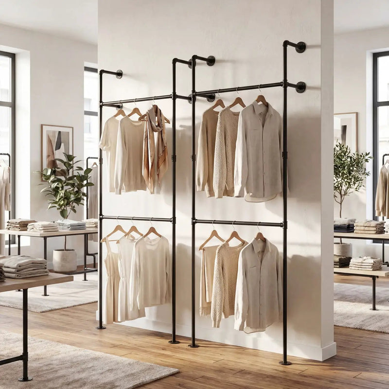 Wall Mounted Pipe Clothing Rack with 2 Hanging Rods by DirectDeals
