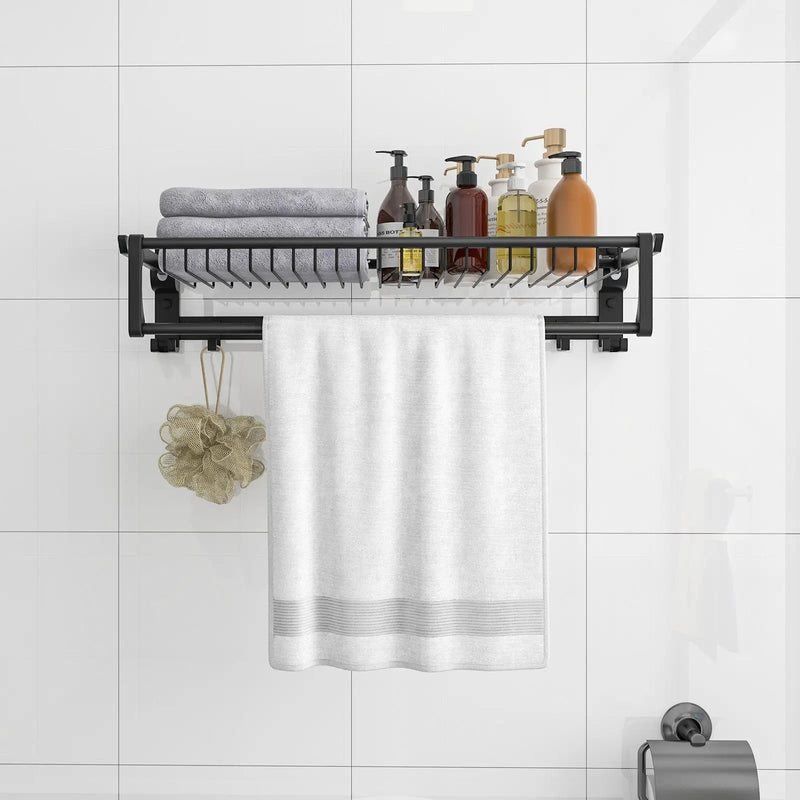Wall Mounted Towel Shelf with Adjustable Towel Bar and Movable Hooks No Assembly Required by DirectDeals