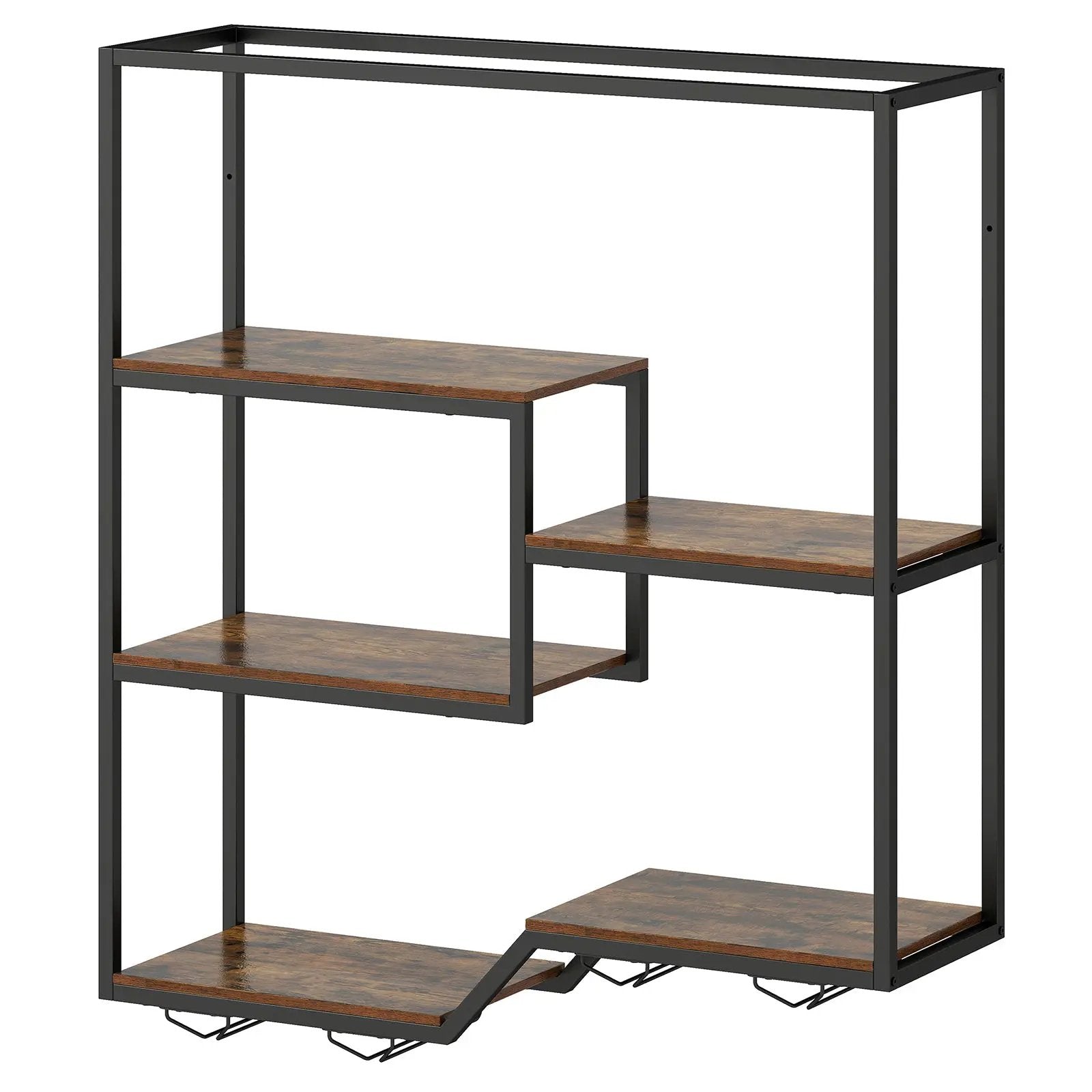 Wall Mounted Wine Rack 6-Tier Hanging Bar Shelf with Bottle Display Shelf and Glass Holder-Rustic Brown by DirectDeals