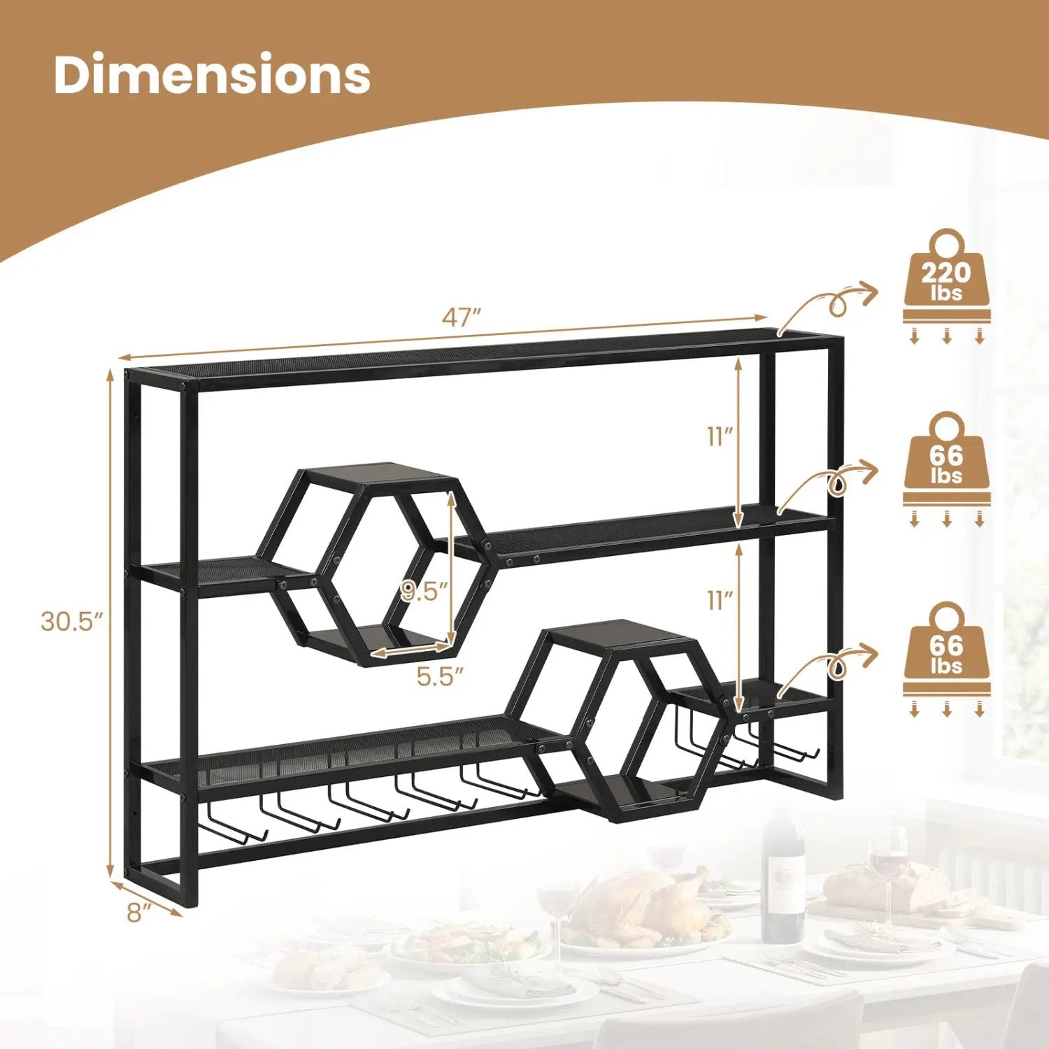 Wall Mounted Wine Rack 47" Large Floating Bar Shelves by DirectDeals