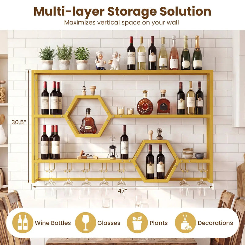 Wall Mounted Wine Rack 47" Large Floating Bar Shelves by DirectDeals