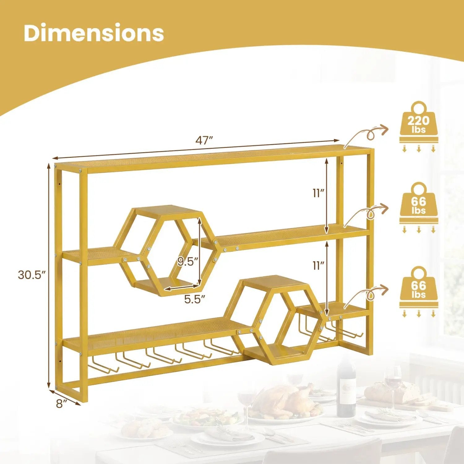 Wall Mounted Wine Rack 47" Large Floating Bar Shelves by DirectDeals