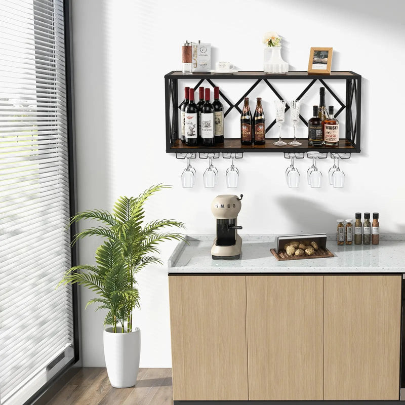 Wall Mounted Wine Rack for 39 Bottles and 12 Glasses by DirectDeals