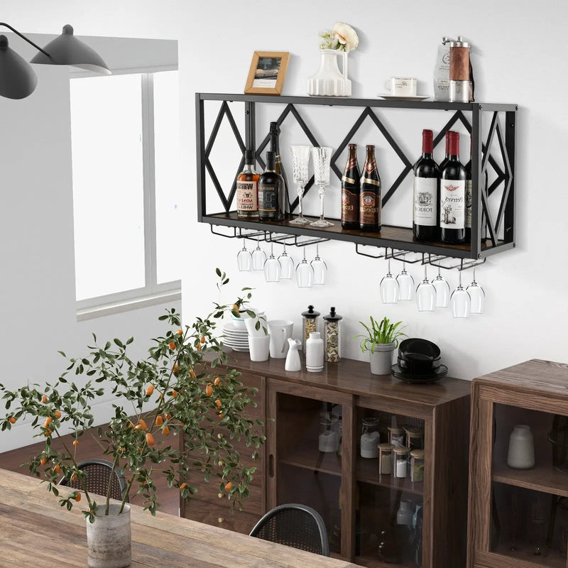 Wall Mounted Wine Rack for 39 Bottles and 12 Glasses by DirectDeals