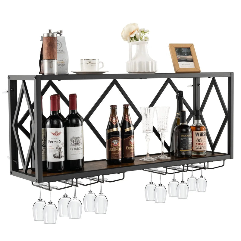 Wall Mounted Wine Rack for 39 Bottles and 12 Glasses by DirectDeals