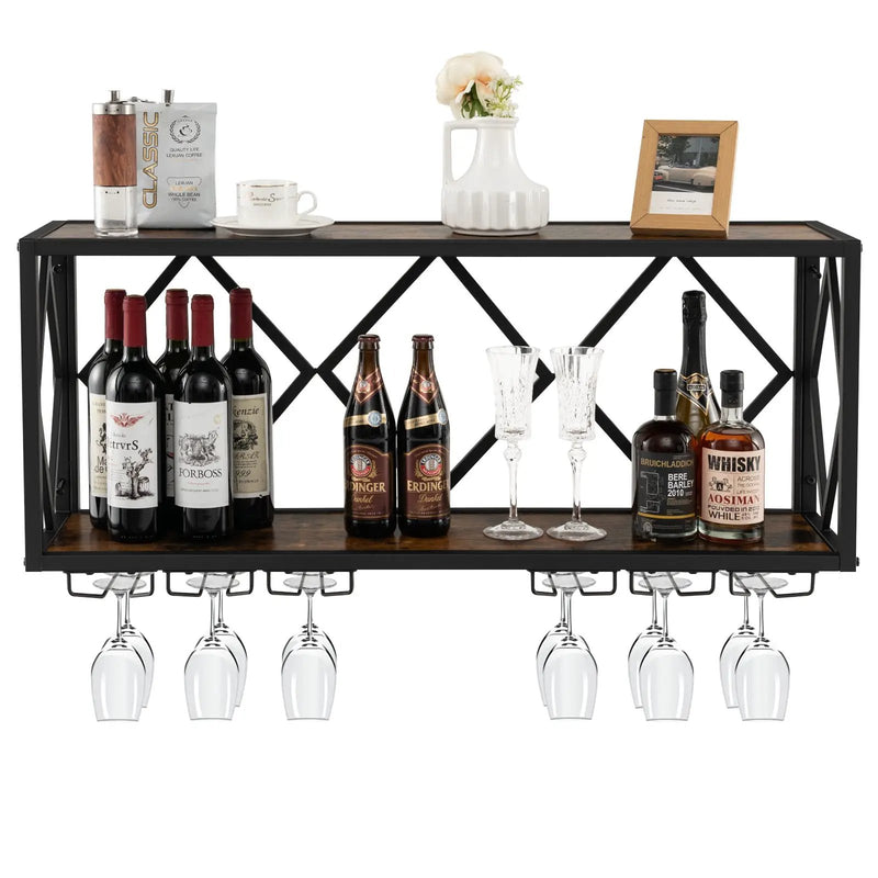 Wall Mounted Wine Rack for 39 Bottles and 12 Glasses by DirectDeals