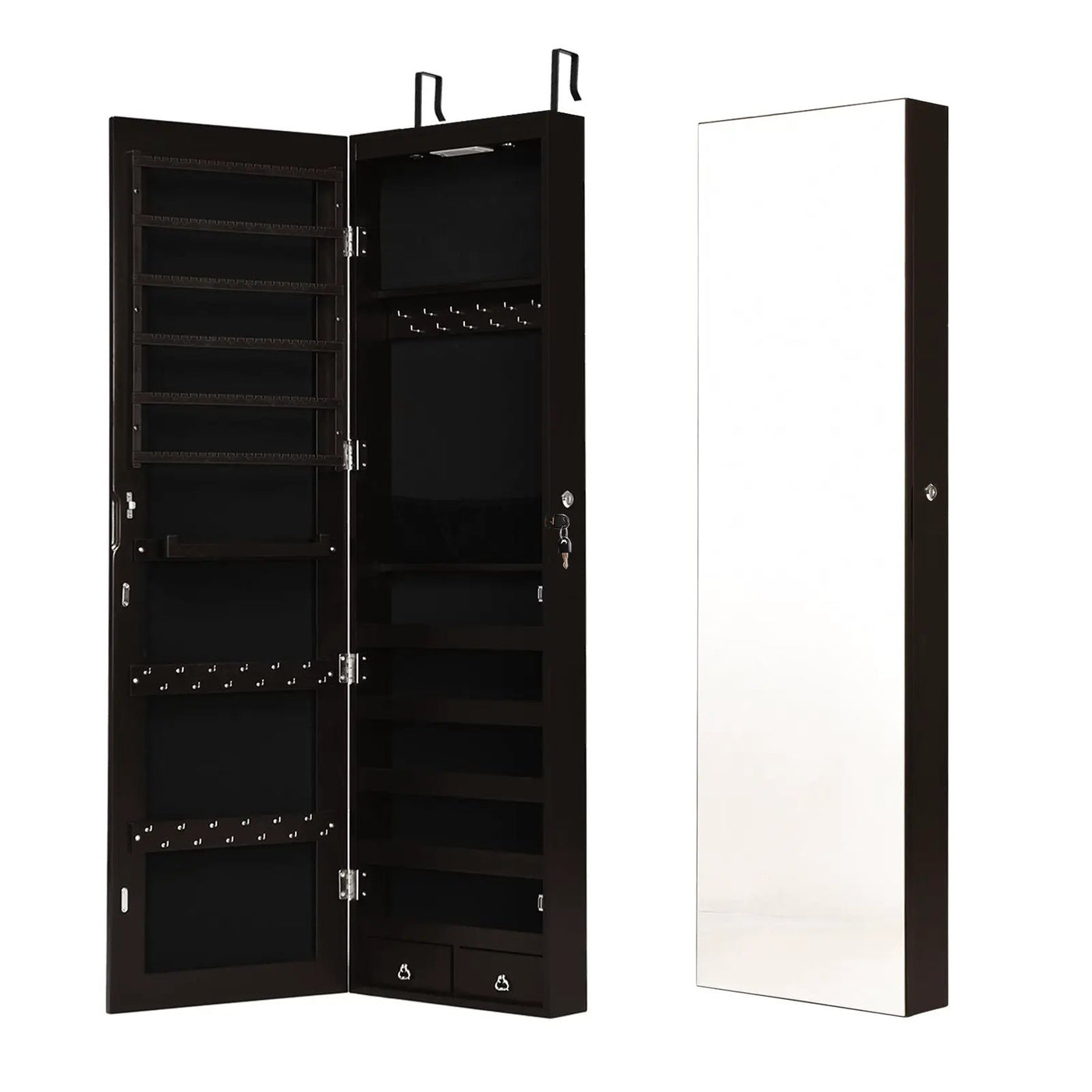 Wall and Door Mounted Mirrored Jewelry Cabinet with Lights by DirectDeals