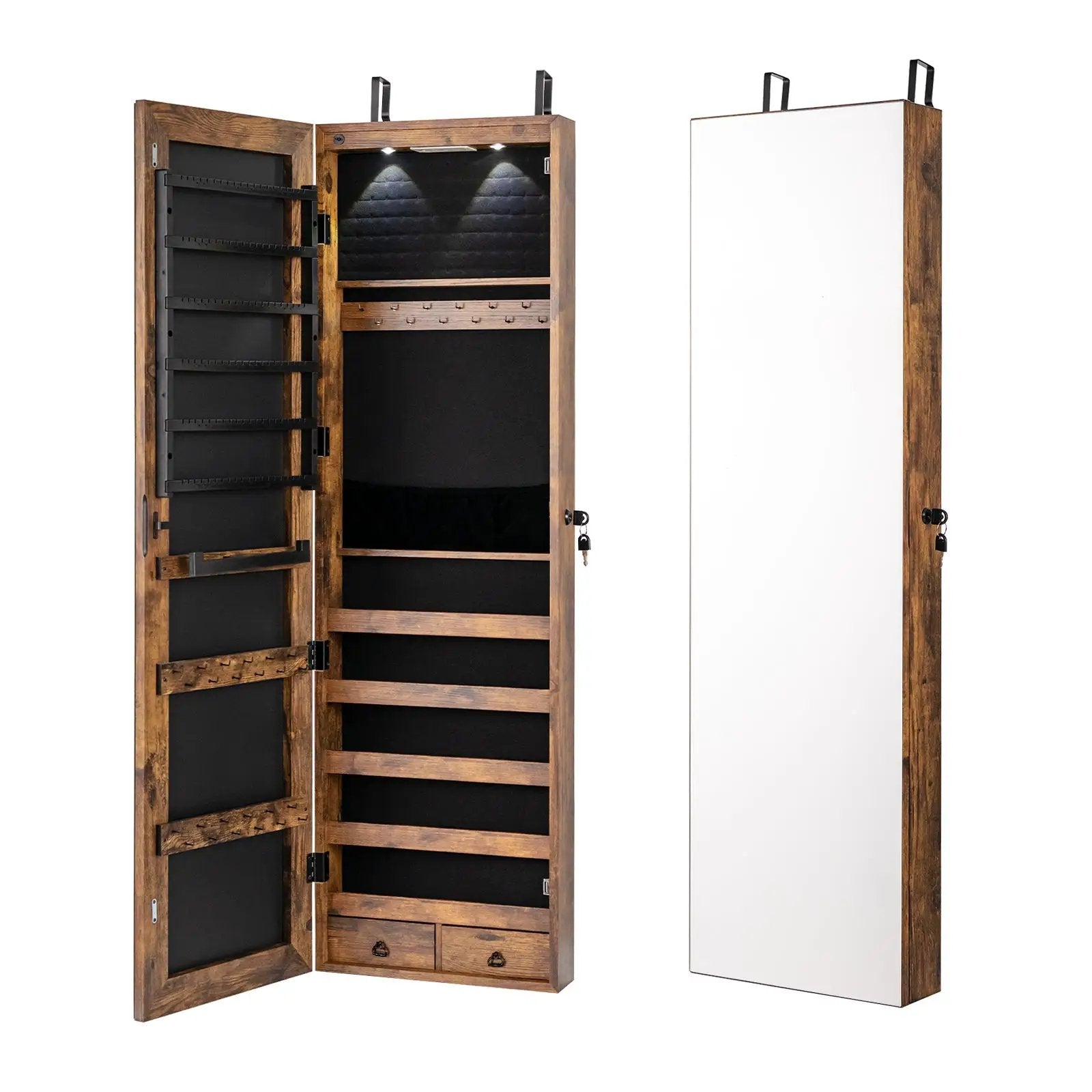 Wall and Door Mounted Mirrored Jewelry Cabinet with Lights by DirectDeals