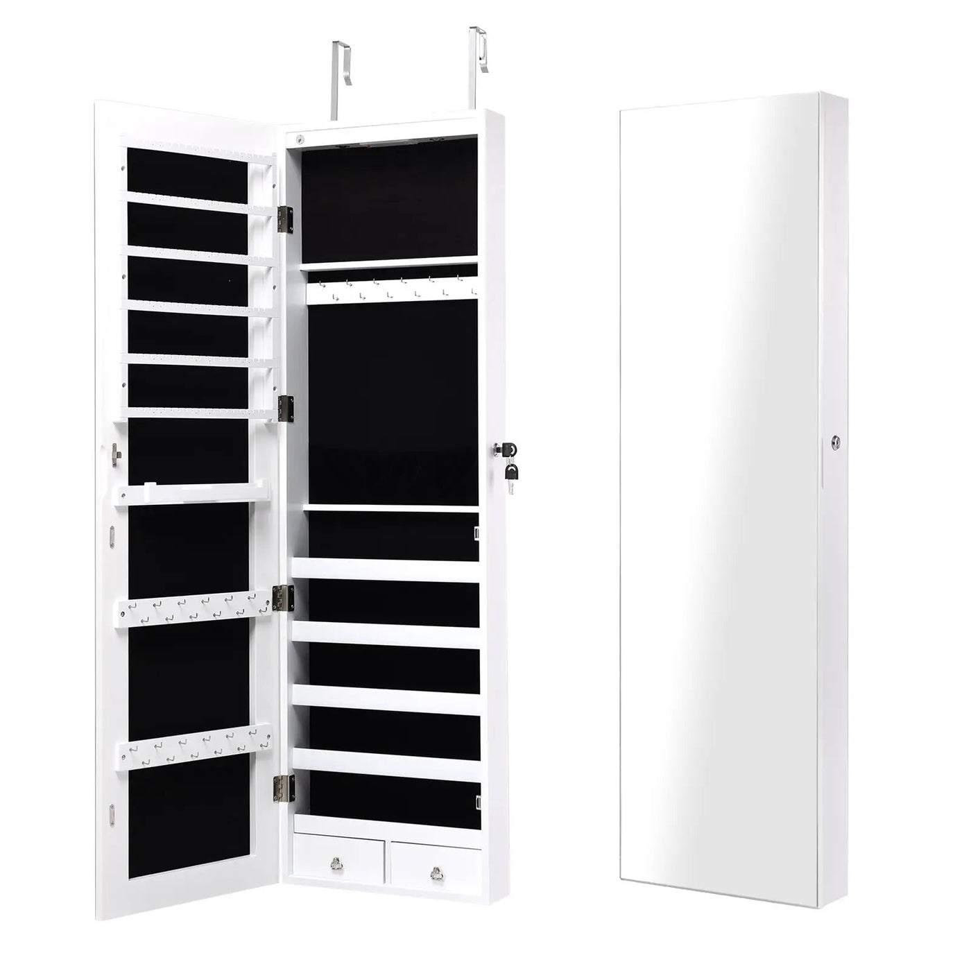 Wall and Door Mounted Mirrored Jewelry Cabinet with Lights by DirectDeals