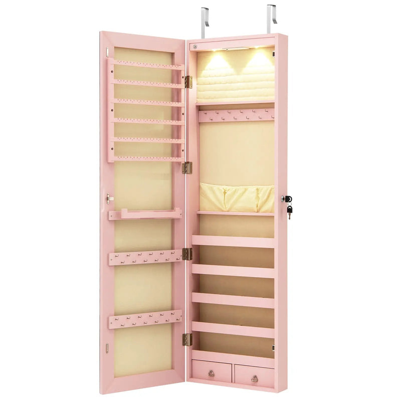 Wall and Door Mounted Mirrored Jewelry Cabinet with Lights by DirectDeals