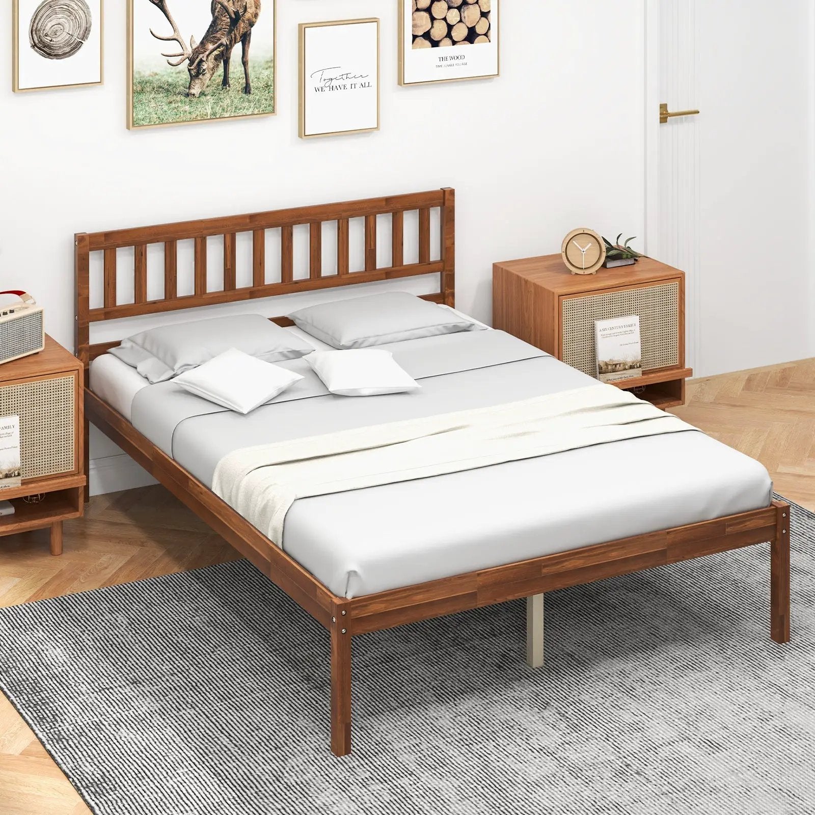 Twin/Full/Queen Size Wood Bed Frame with Headboard and Slat Support by DirectDeals