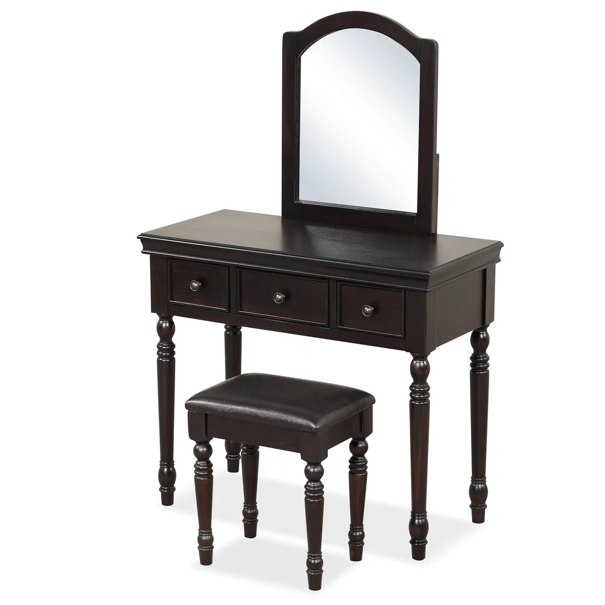 Makeup Vanity Table and Stool Set with Detachable Mirror and 3 Drawers Storage by DirectDeals