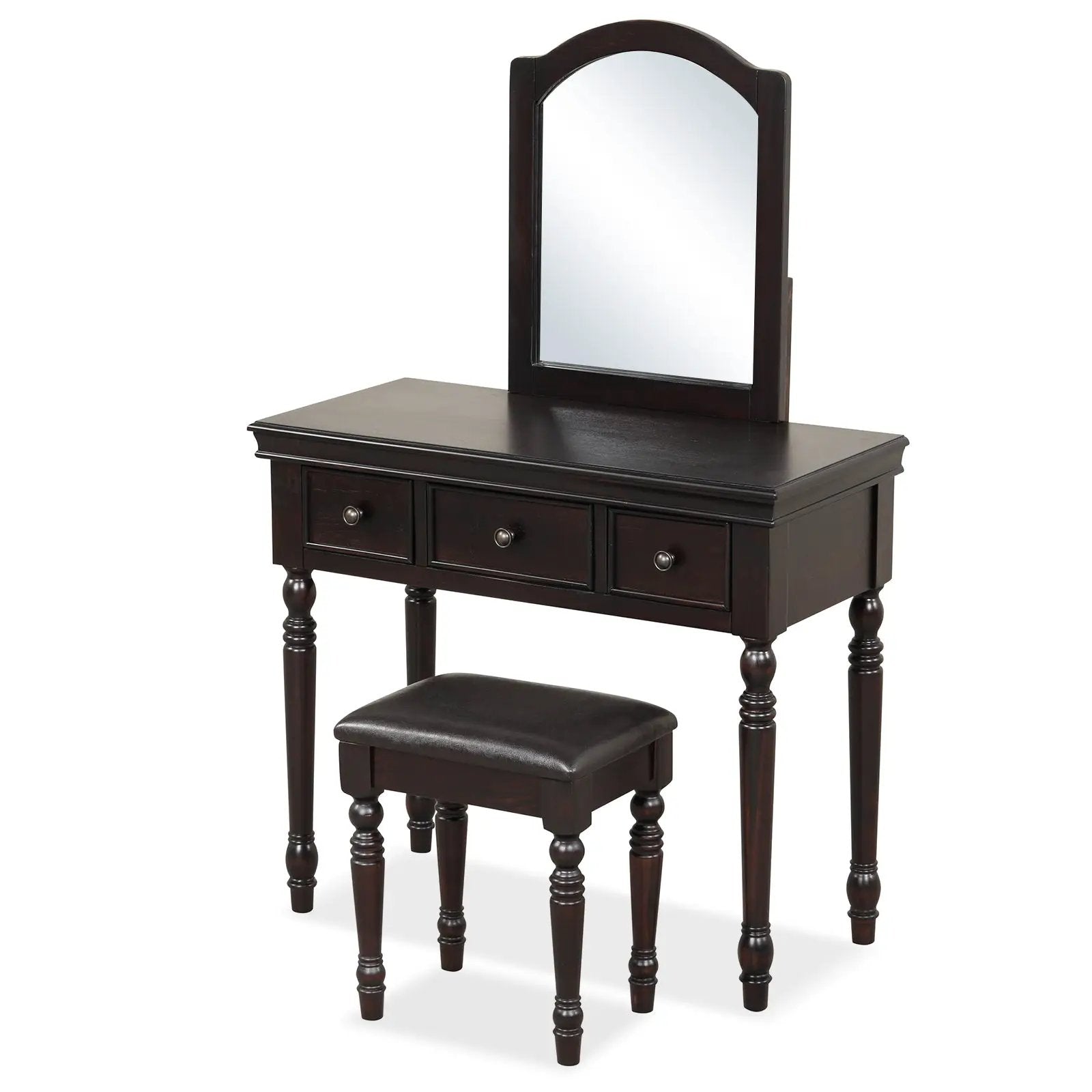 Makeup Vanity Table and Stool Set with Detachable Mirror and 3 Drawers Storage by DirectDeals