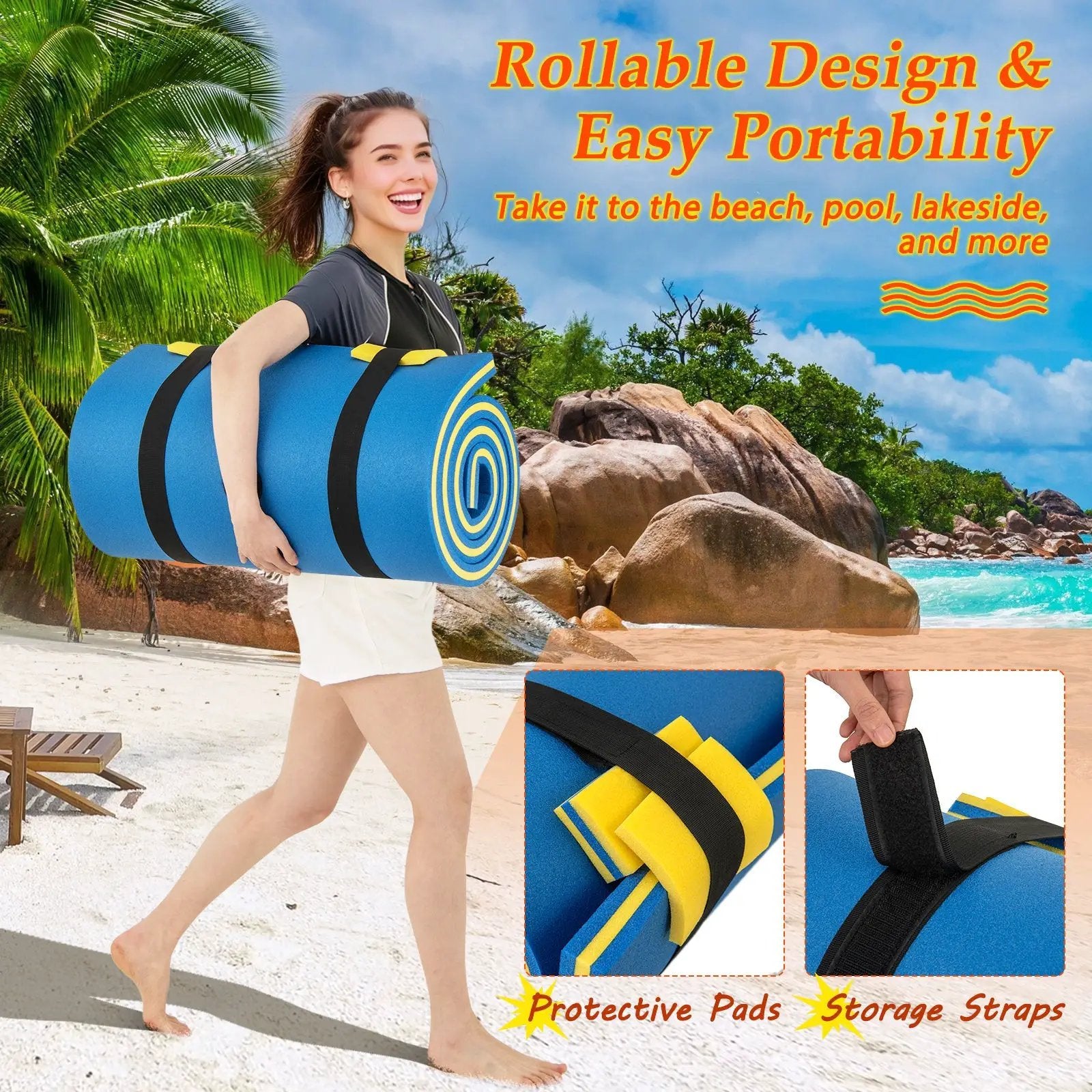 7 Inches x 2 Inches Water Mat with Safety Tether and Pillow Design for Lake and Pool-Blue by DirectDeals