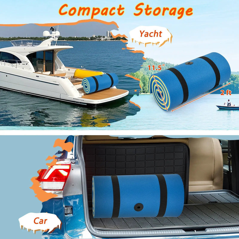 7 Inches x 2 Inches Water Mat with Safety Tether and Pillow Design for Lake and Pool-Blue by DirectDeals