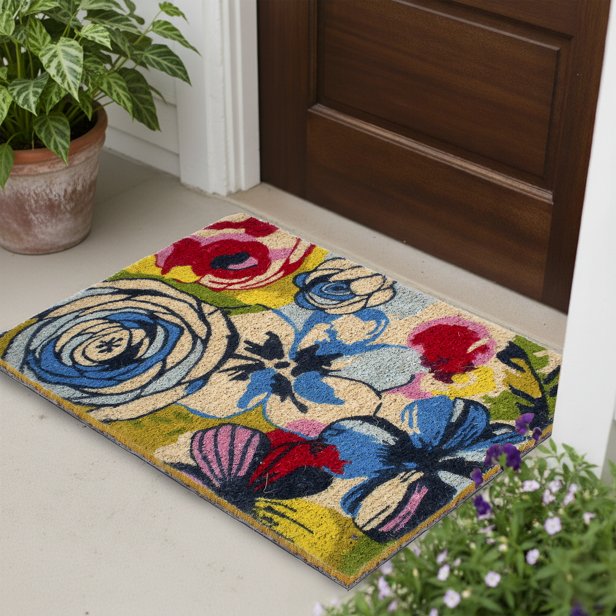 Watercolor Floral Coir Doormat by Fab Habitat