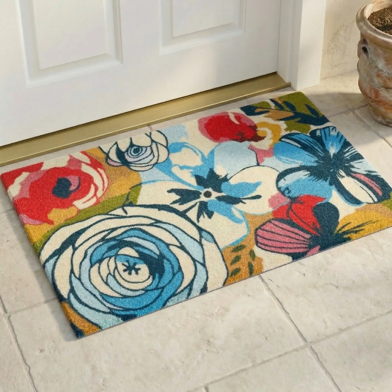 Watercolor Floral Outdoor Doormat – 18" x 30" Non-Slip, Nylon by Fab Habitat