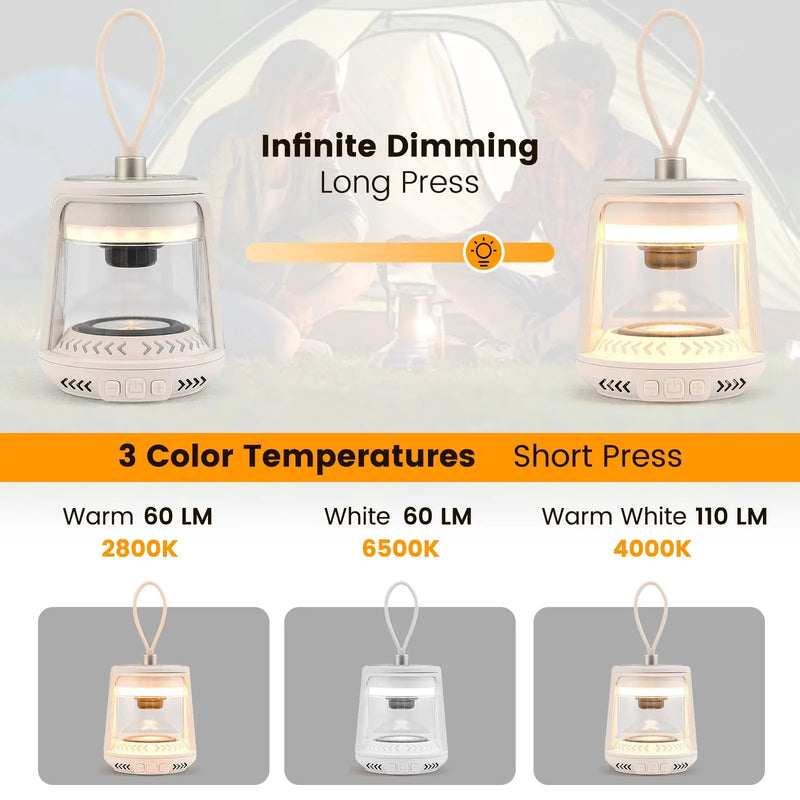 Outdoor Waterproof Camping Lantern Speaker with 3 LED Light Colors by DirectDeals