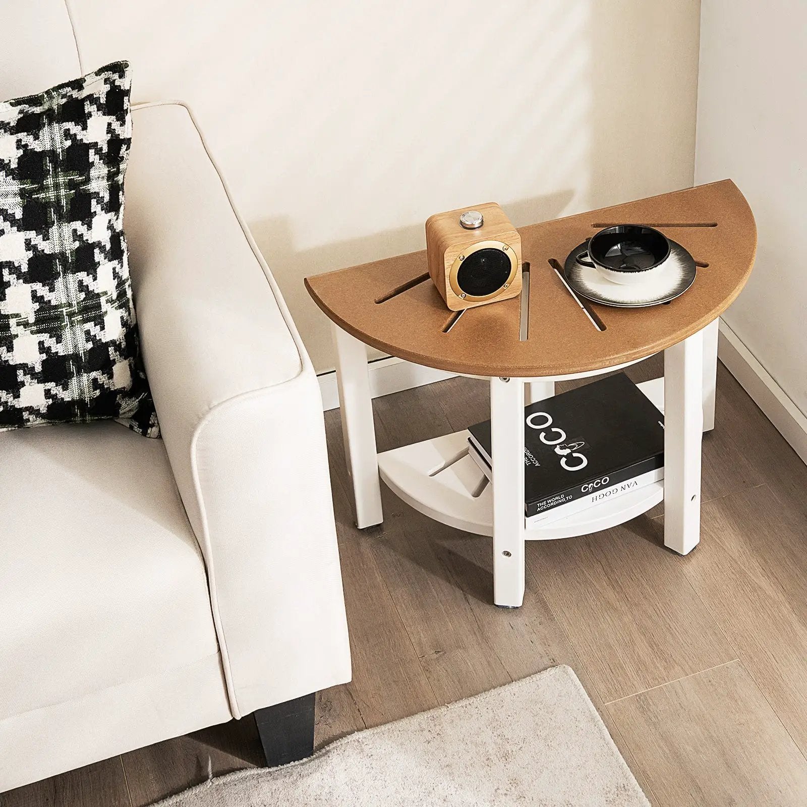 Waterproof HDPE Shower Bench with Semicircular Seat and Storage Shelf-Brown by DirectDeals