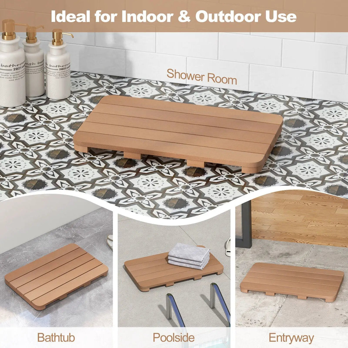 Waterproof HIPS Spa Shower Mat for Bathroom with Non Slip Foot Pads by DirectDeals