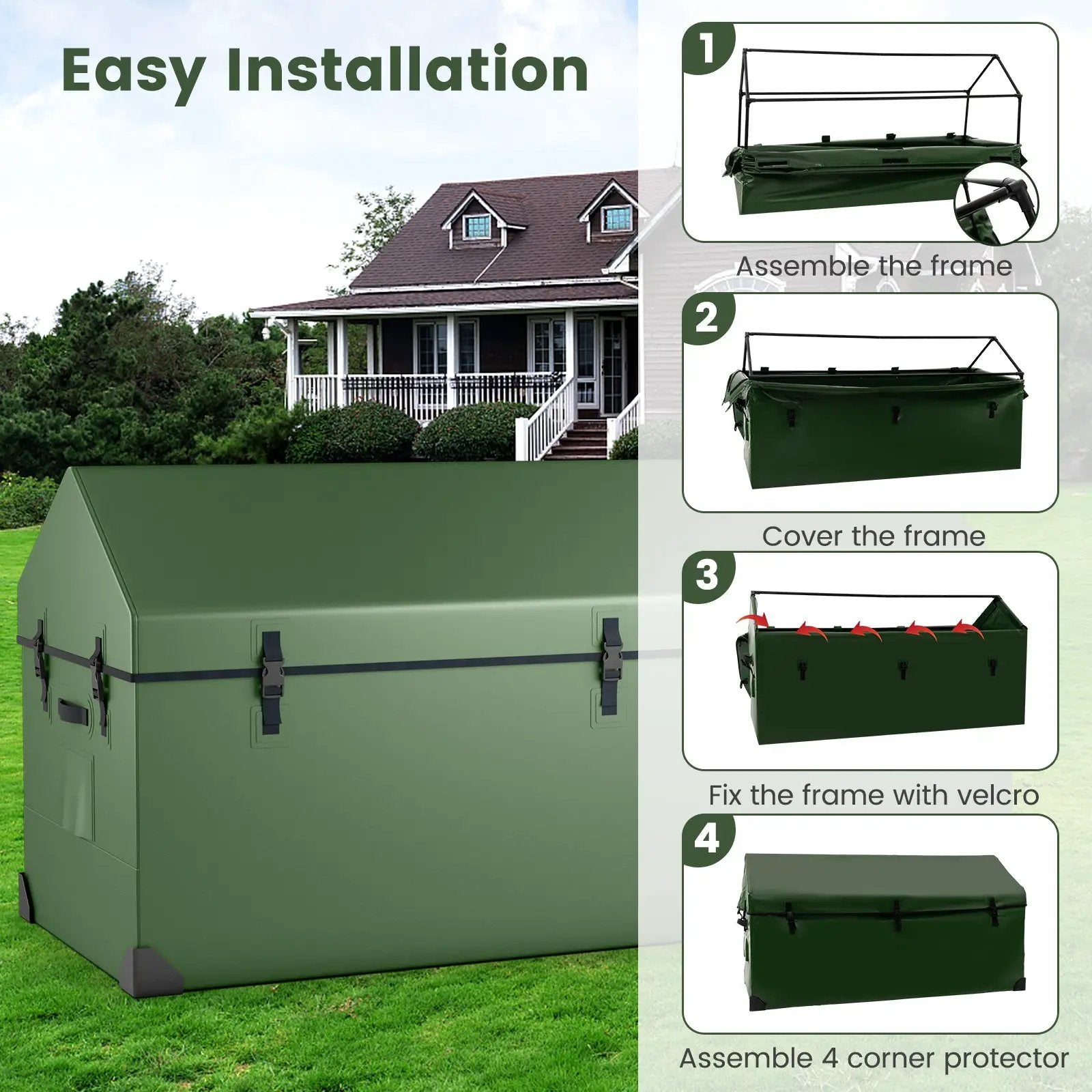 Waterproof Outdoor Storage Box with Ventilated Window Adjustable Snap-Green by DirectDeals