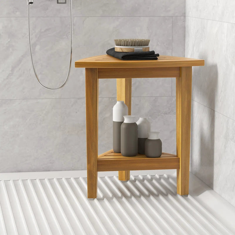 18 Inches Waterproof Shower Stool with Storage Shelf by DirectDeals