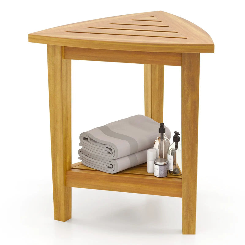 18 Inches Waterproof Shower Stool with Storage Shelf by DirectDeals