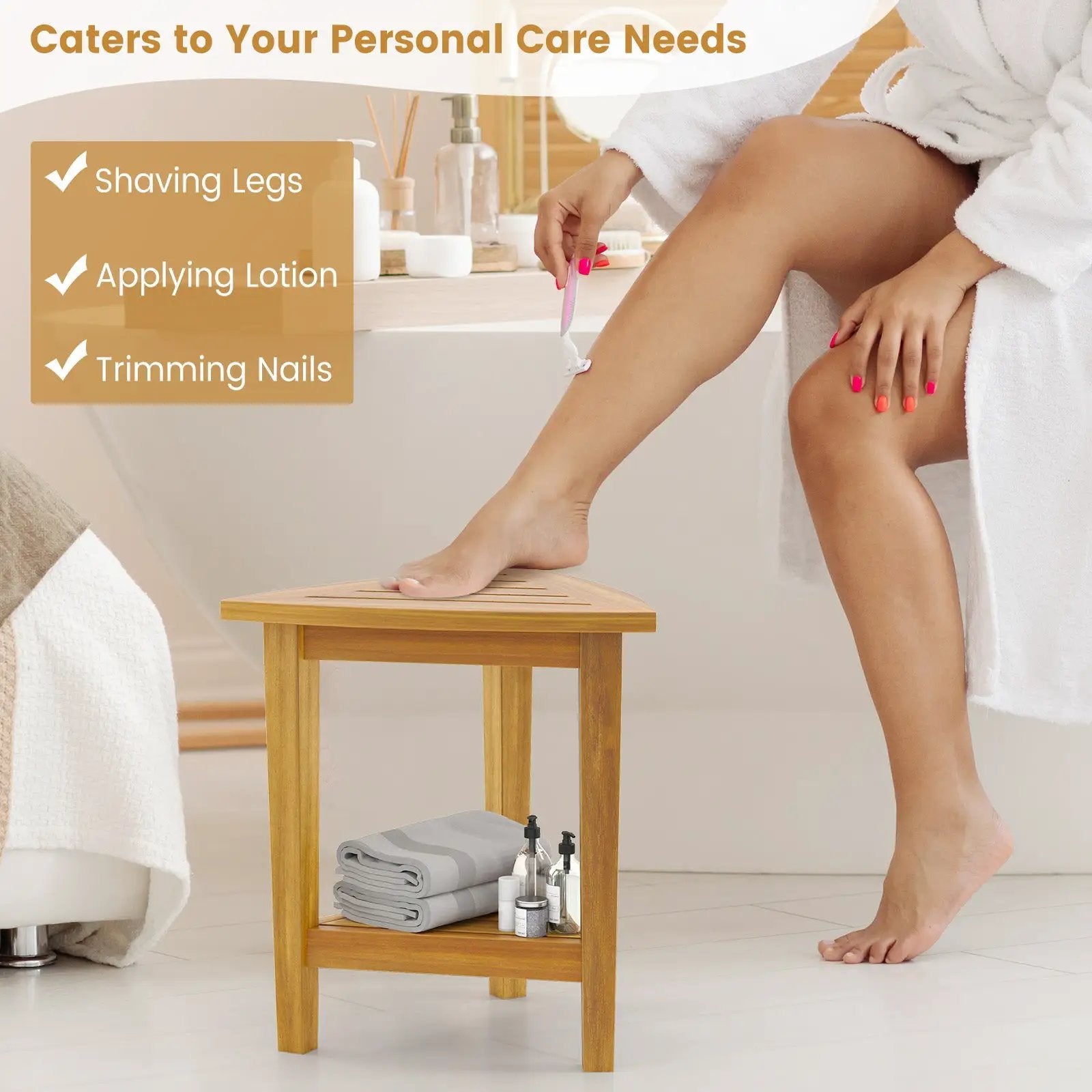18 Inches Waterproof Shower Stool with Storage Shelf by DirectDeals