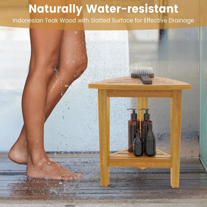 18 Inches Waterproof Shower Stool with Storage Shelf by DirectDeals
