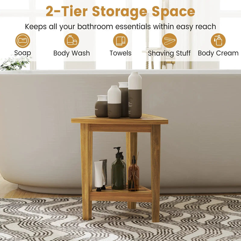 18 Inches Waterproof Shower Stool with Storage Shelf by DirectDeals