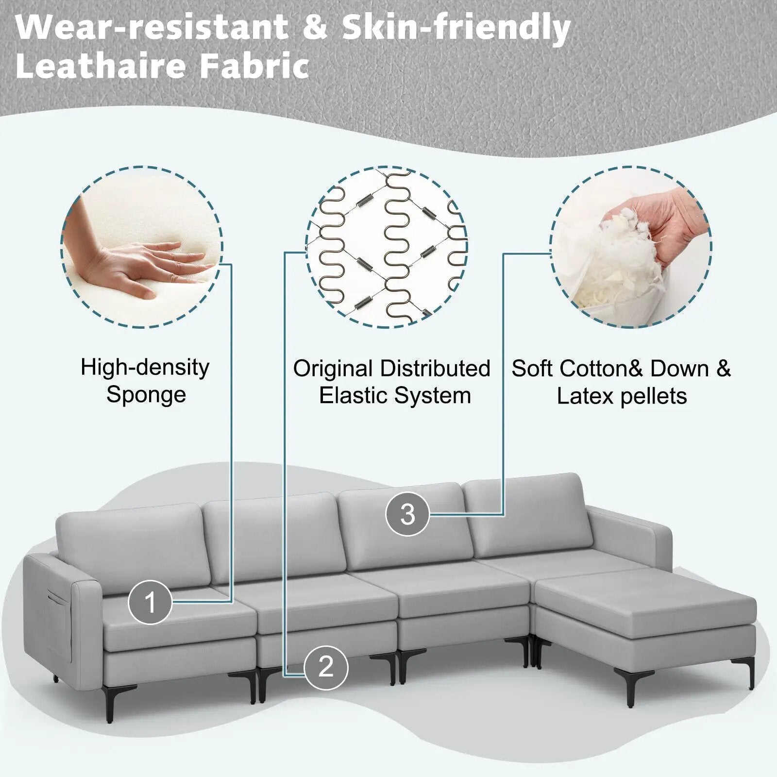 Modular L-shaped Sectional Sofa with Reversible Ottoman and 2 USB Ports by DirectDeals
