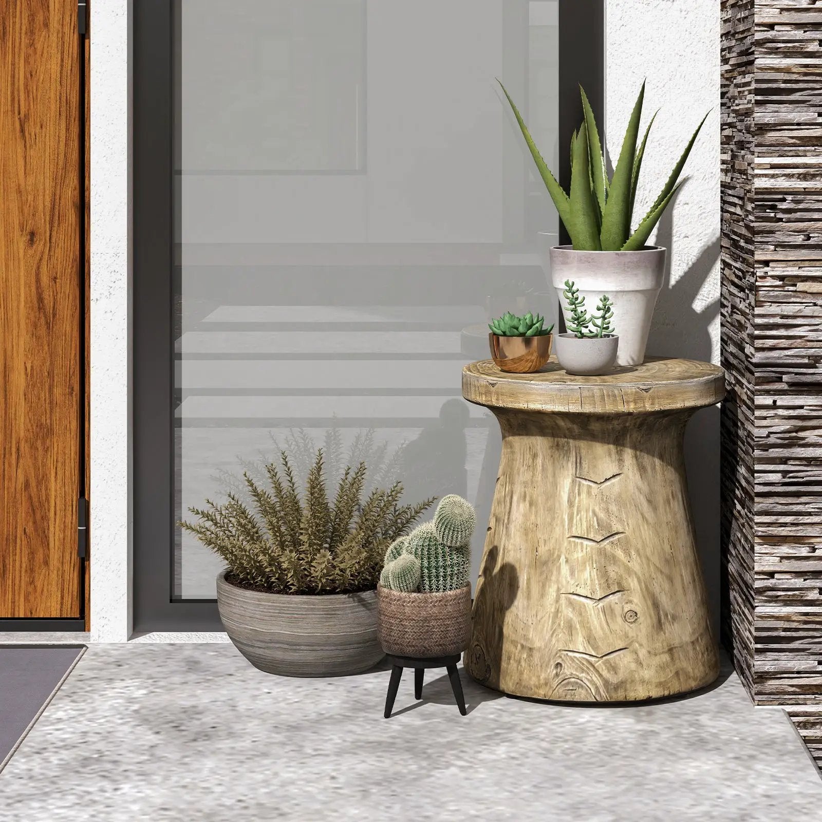 2-in-1 Rock End Table with Wood Grain for Living Room by DirectDeals