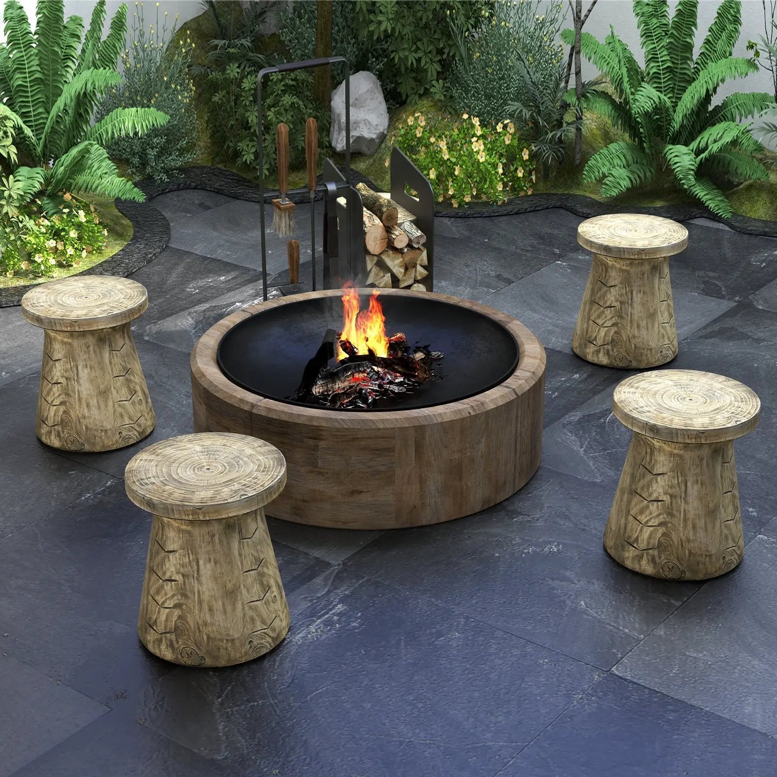 2-in-1 Rock End Table with Wood Grain for Living Room by DirectDeals