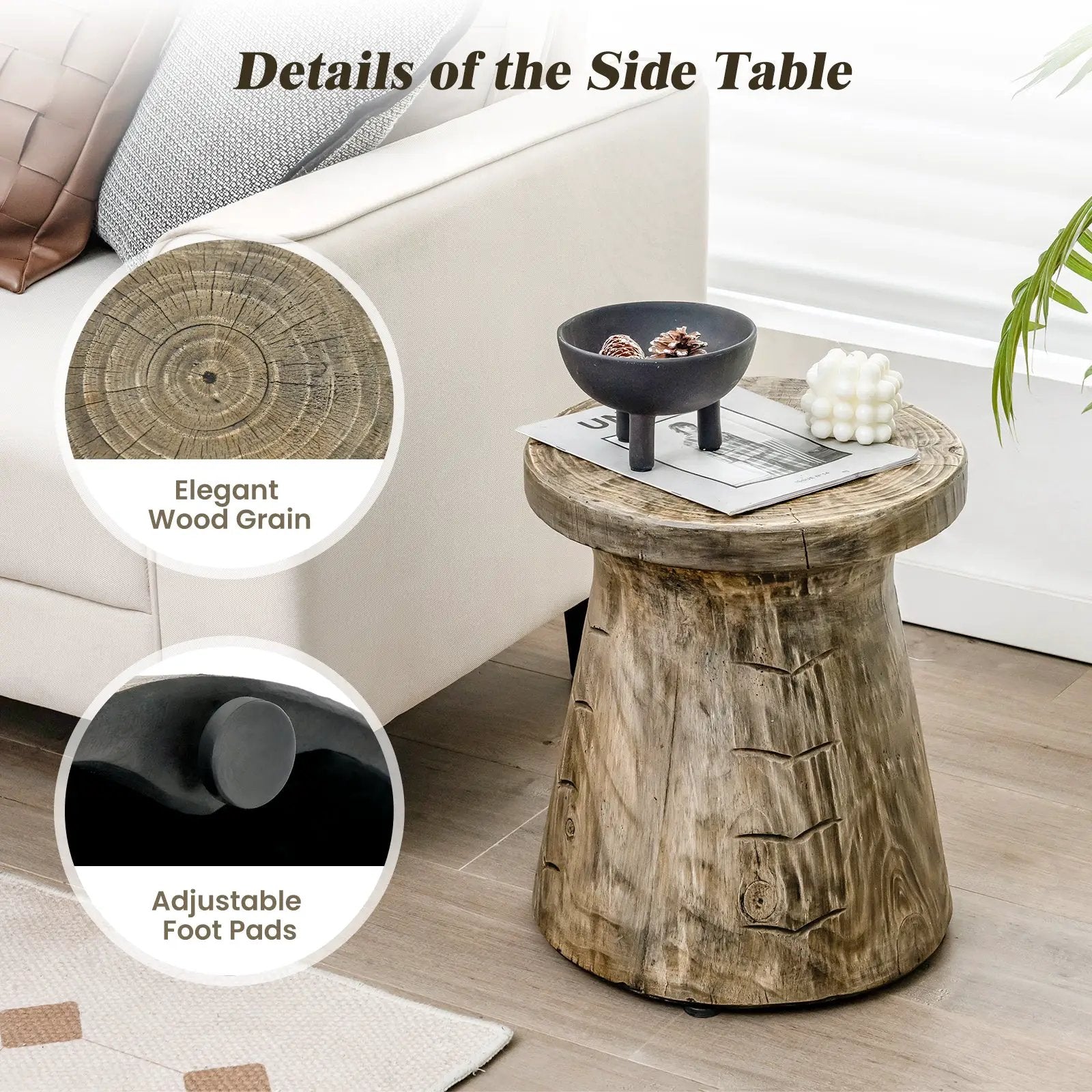 2-in-1 Rock End Table with Wood Grain for Living Room by DirectDeals